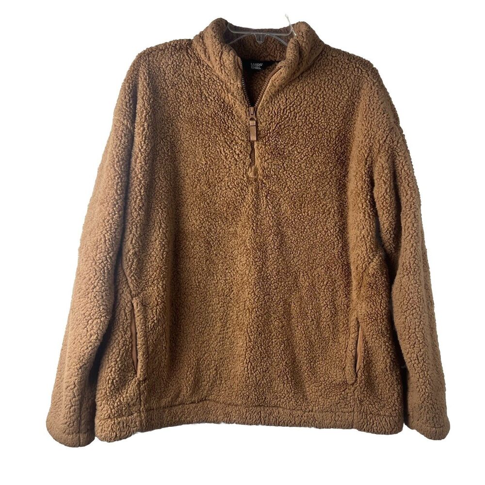 Lands End Fuzzy Pullover 1/4 Zip Jacket With Pockets Size Medium
